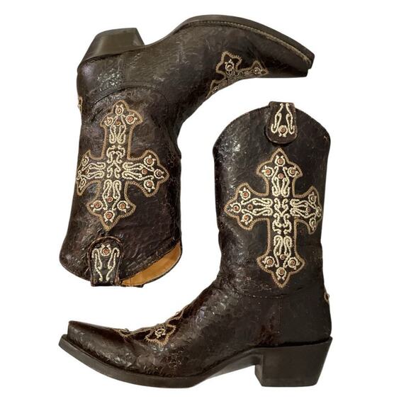 Old Gringo Brown Leather Jeweled Studded Cross Western Cowgirl Boot Size 6 - Picture 6 of 12